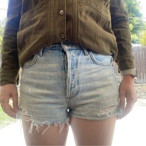 Agolde Blue Distressed Jean Shorts Vintage Style